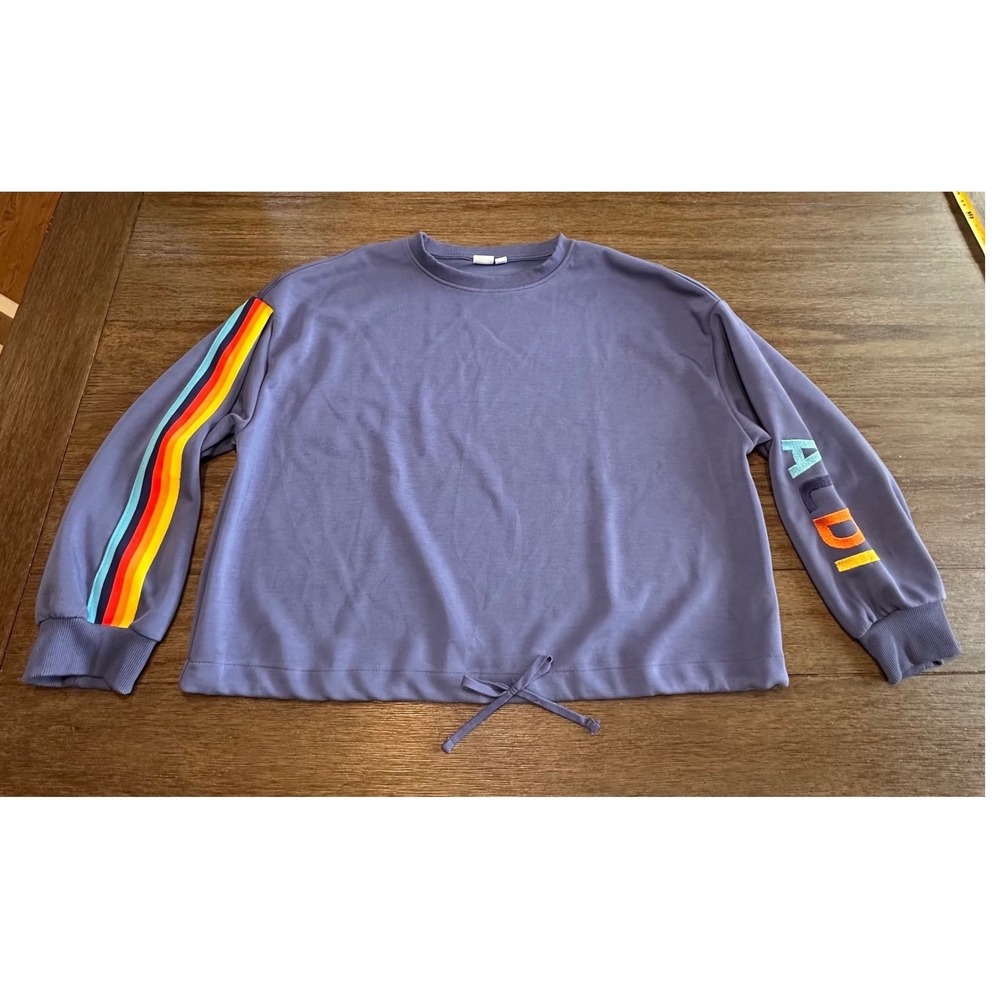 ALDI Gear XL Pullover Sweatshirt Blue Multicolor‎ Sleeve Detail Drawstring